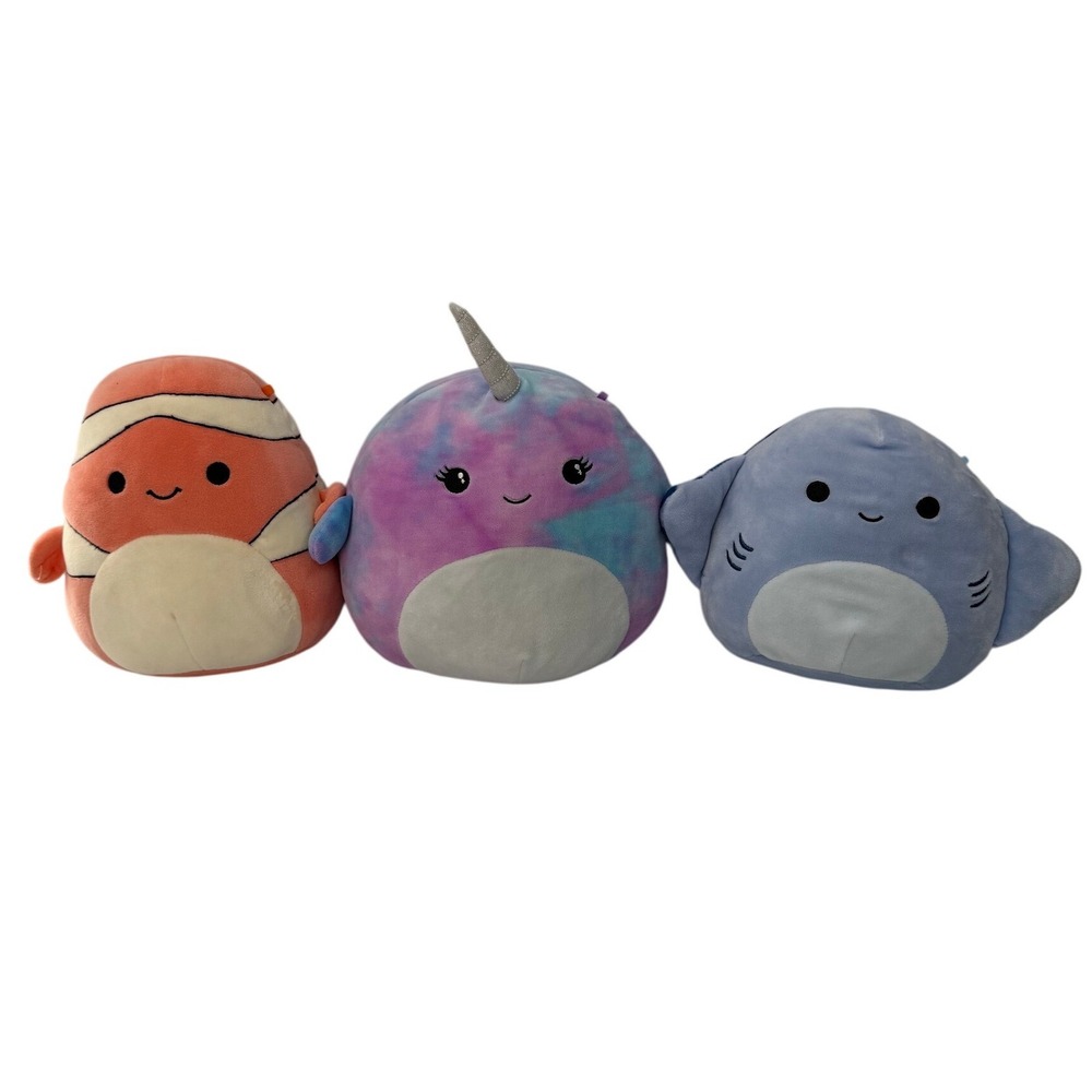 Squishmallows Plush Lot 8 Inch Ricky Clownfish Naomi Narwhal Aziza Stingray Set